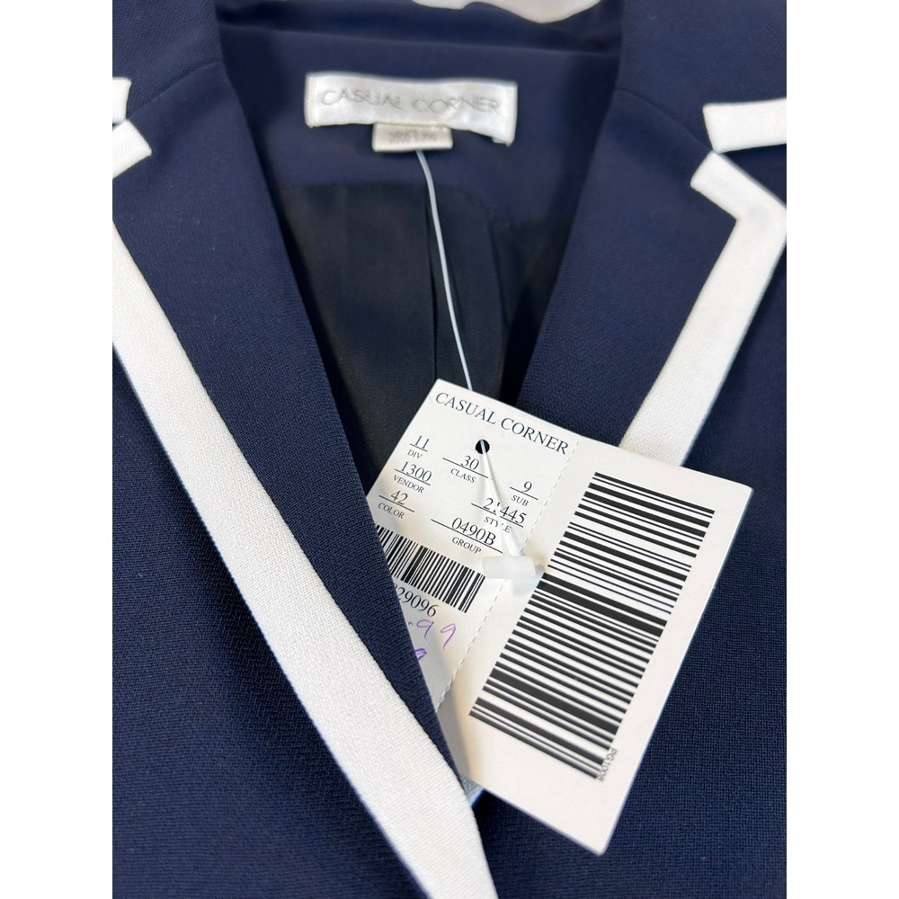 Casual Corner Women Blazer Jacket Sz 10 Navy White Button Front Classic Preppy - Picture 4 of 11